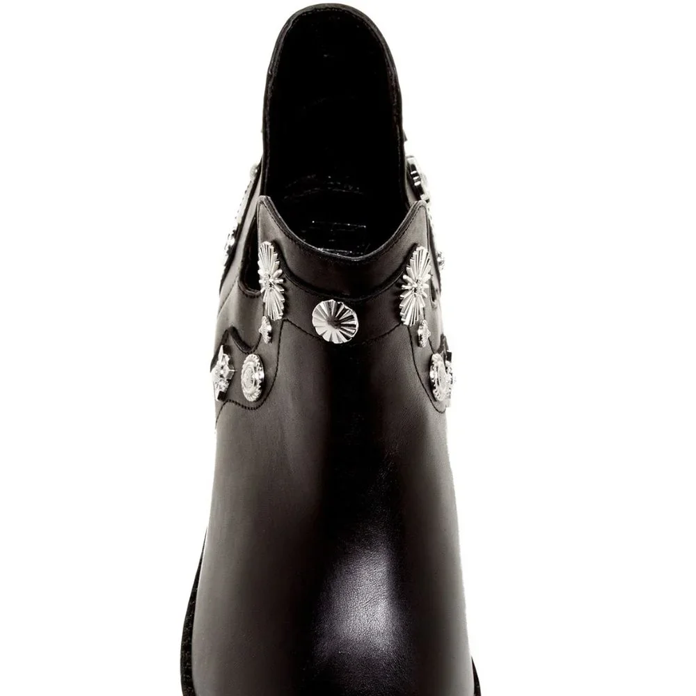 Miista New Boots Black Stud Embellished Booties Leather Women's 9.5 Chic! - Picture 6 of 17